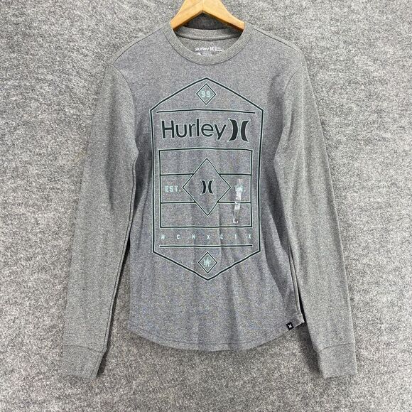 New Hurley Activewear T-Shirt Men S Small Gray Crew Neck Long Sleeve Cotton - Picture 1 of 11